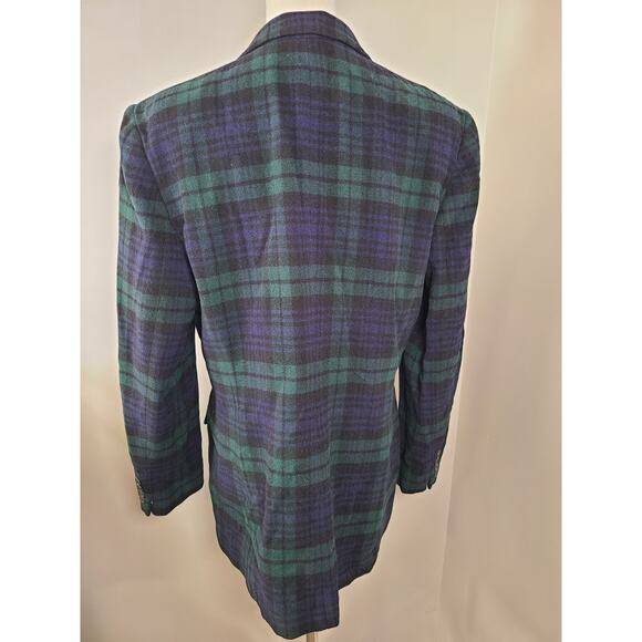Lauren Ralph Lauren Green Plaid Wool Cashmere Blend Quiet Luxury Academia Blazer - Picture 3 of 6